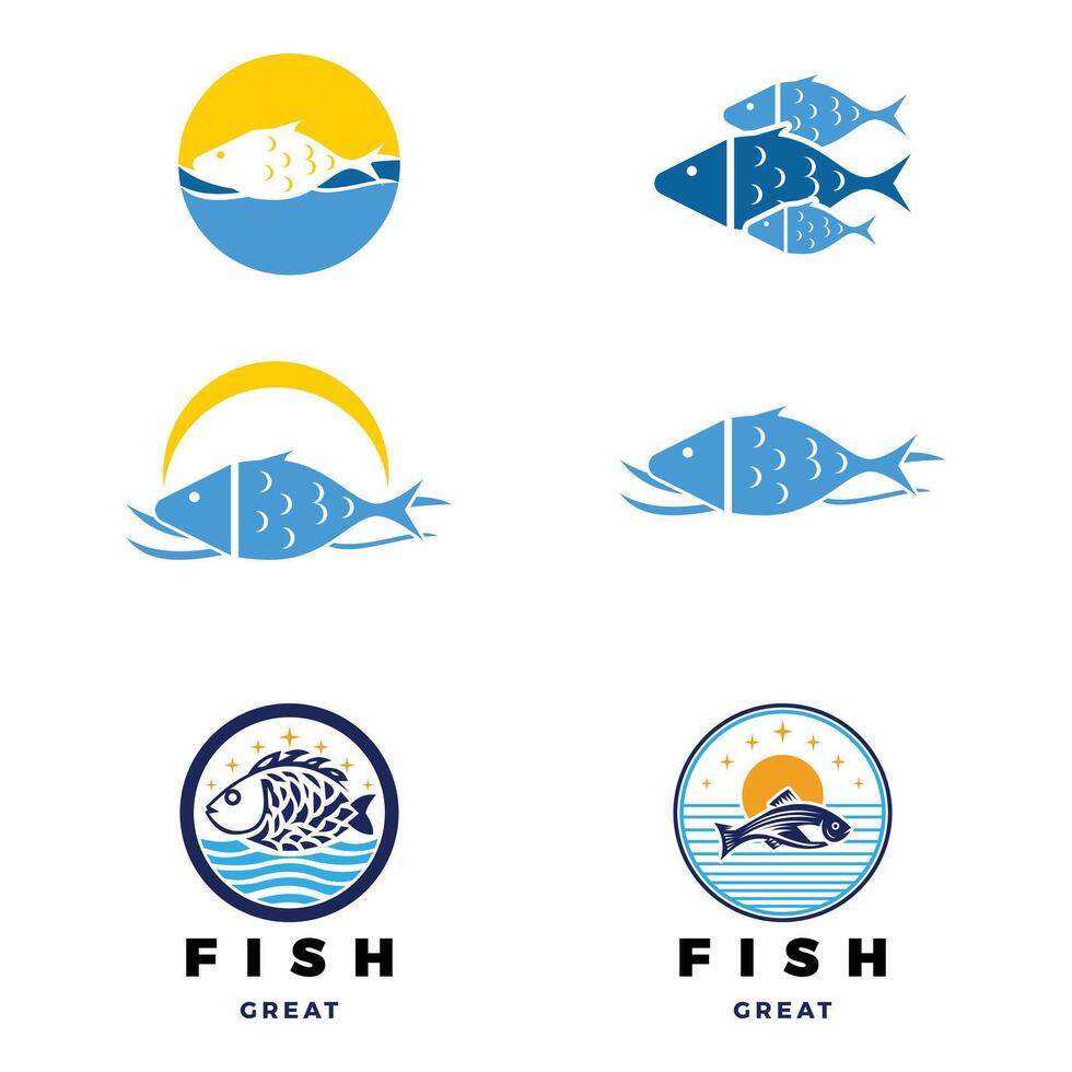 conjunto de pescado icono logo diseño modelo vector