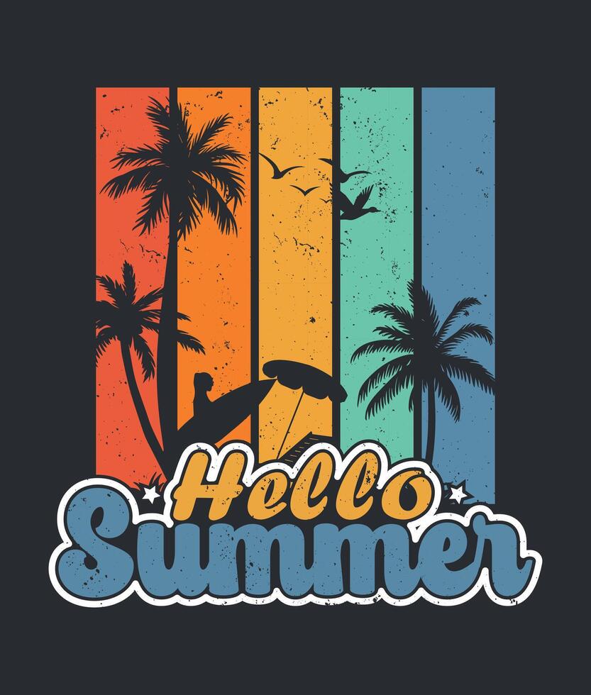 Hola verano retro Clásico t camisa diseño vector