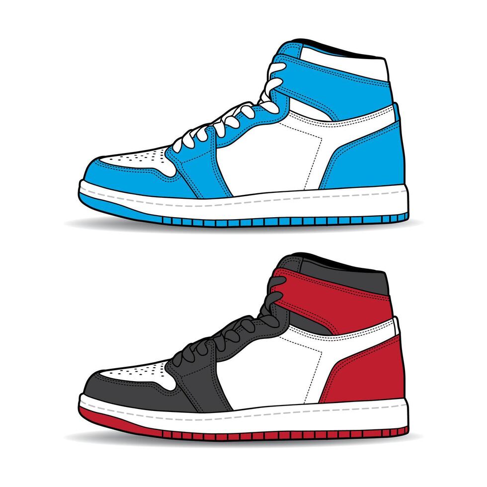 zapatillas zapato conjunto colección con diferente color. zapatilla de deporte lado ver plano diseño concepto. icono logo ilustración. vector