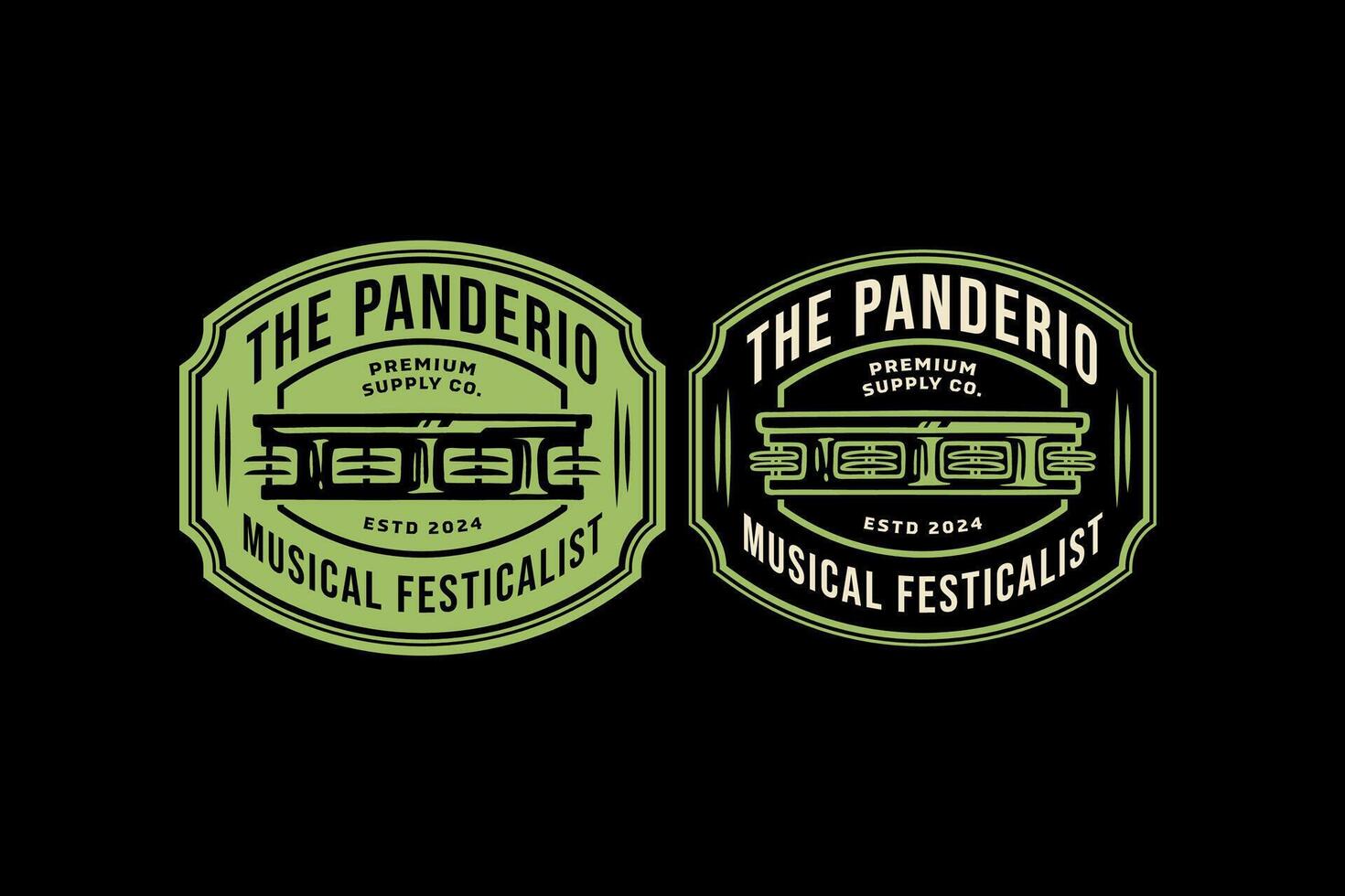 el pandereta música instrumento Insignia logo para música festival, estudio y entretenimiento vector