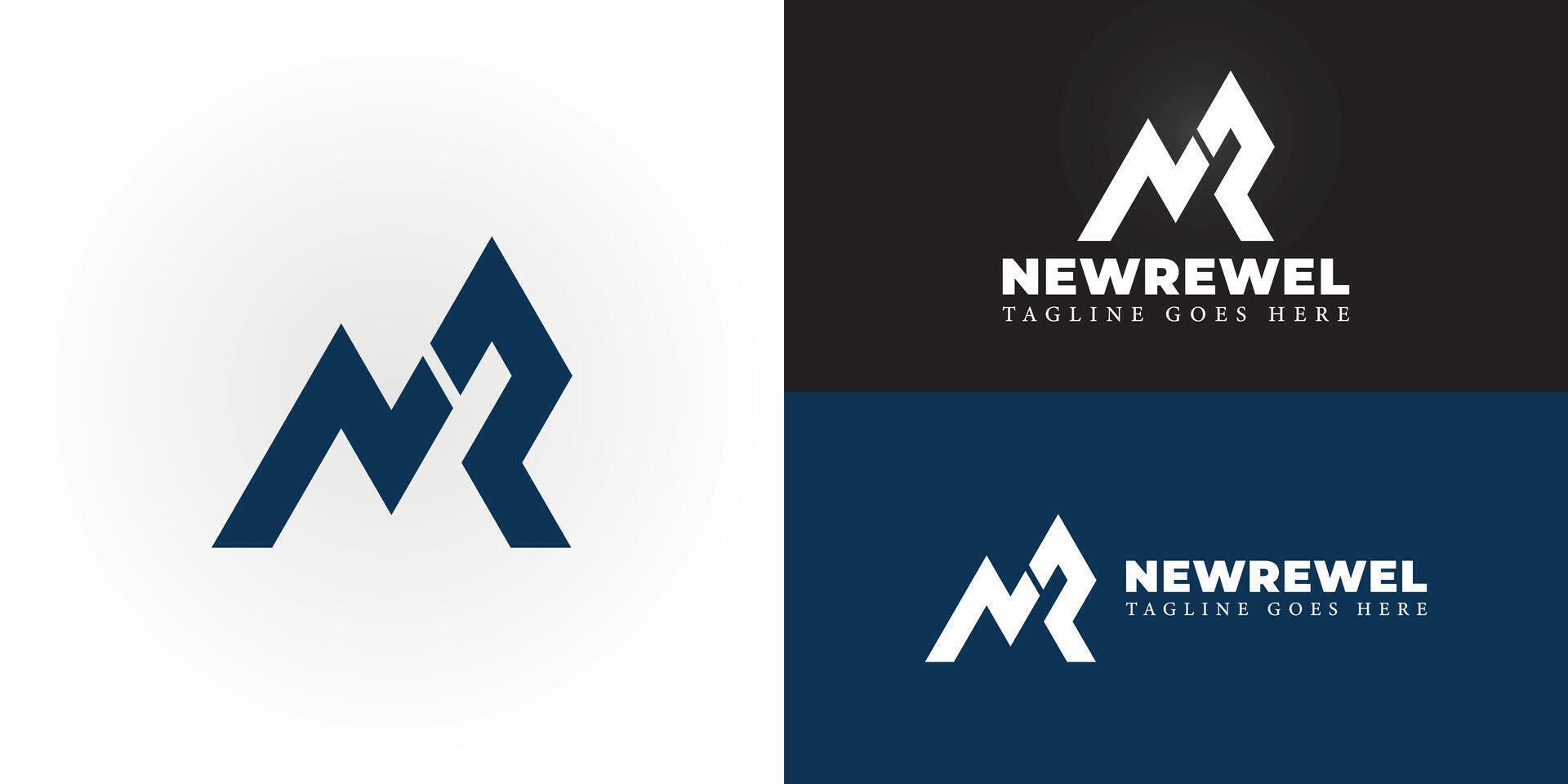 Abstract initial mountain letter NR or RN logo in deep blue color isolated on multiple background colors. The logo is suitable for business and consulting company logo design inspiration templates. vector