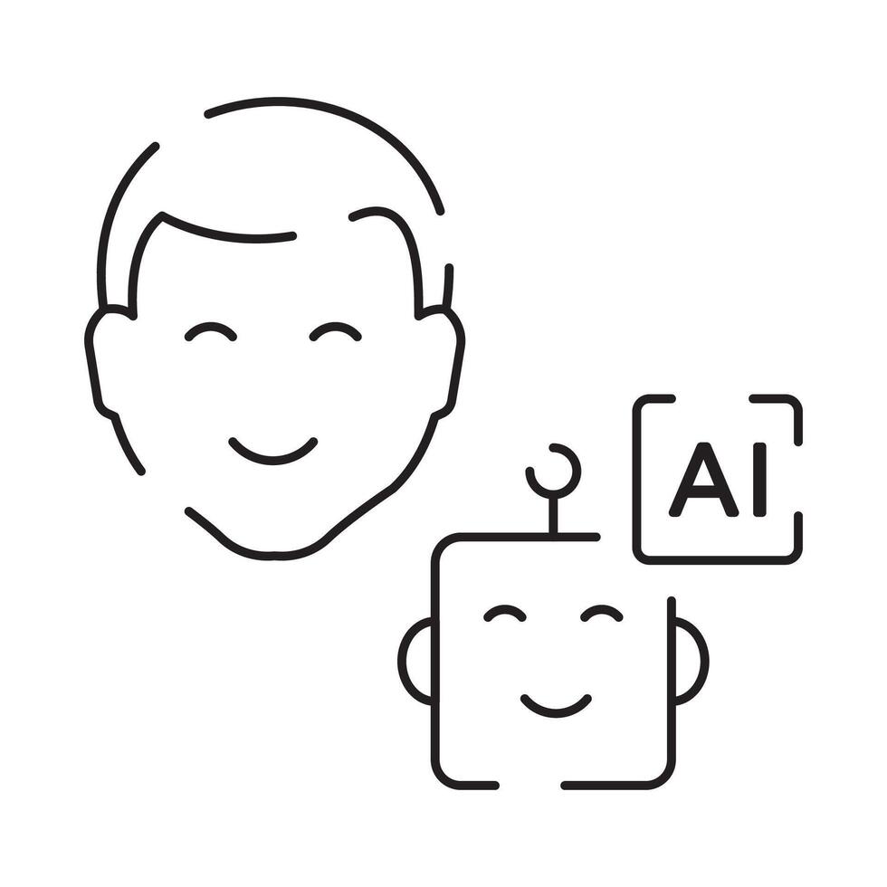 Robot icon. Chatbot icon. Cute smiling bot. Outline robot sign. Flat line cartoon illustration. Voice support service bot. Virtual online support. vector