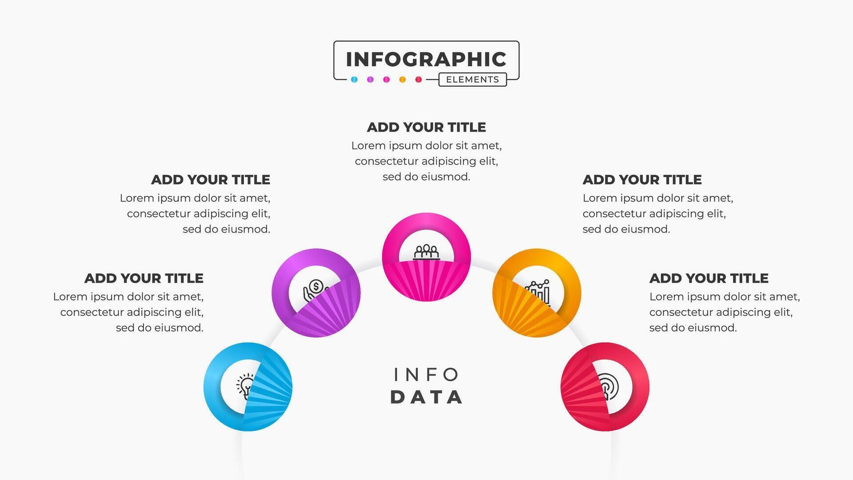 Circular process presentation infographic design template with 5 steps vector