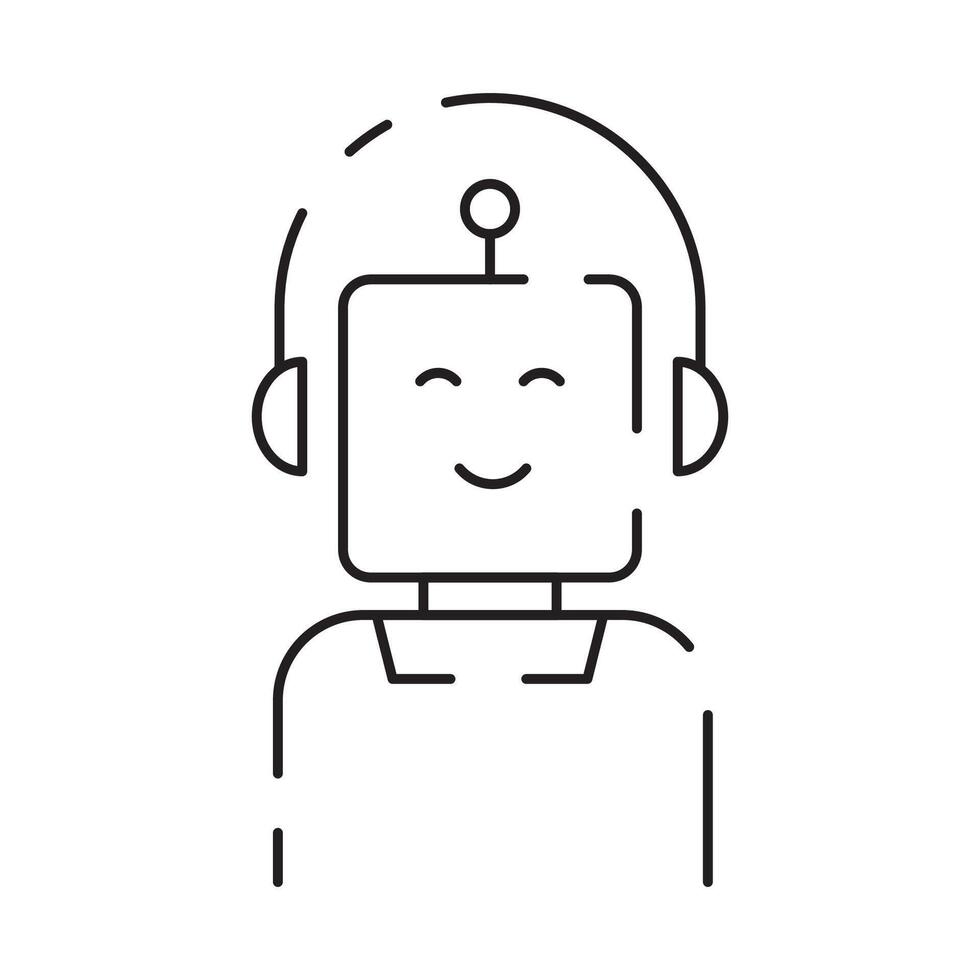 Robot icon. Chatbot icon. Cute smiling bot. Outline robot sign. Flat line cartoon illustration. Voice support service bot. Virtual online support. vector