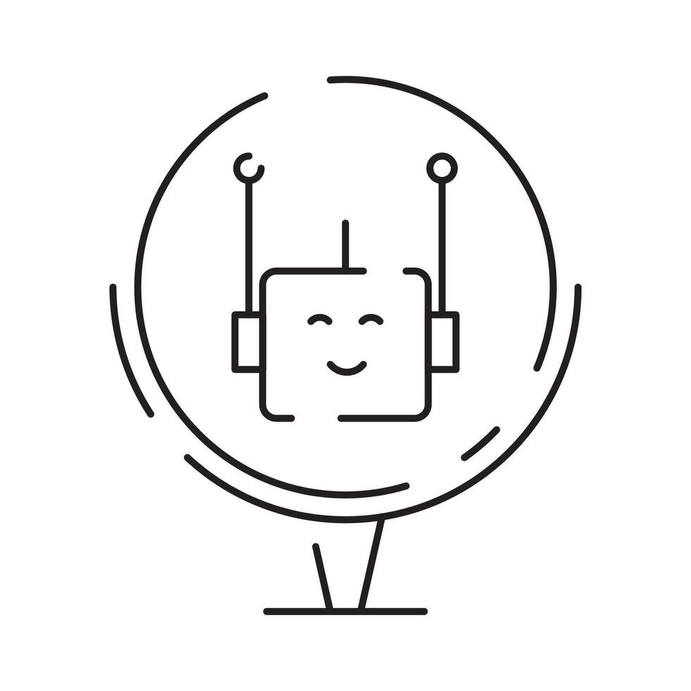 Robot icon. Chatbot icon. Cute smiling bot. Outline robot sign. Flat line cartoon illustration. Voice support service bot. Virtual online support. vector