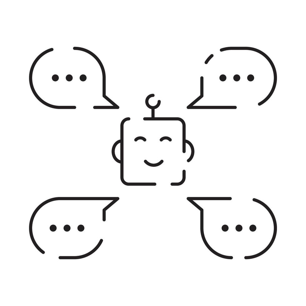 Robot icon. Chatbot icon. Cute smiling bot. Outline robot sign. Flat line cartoon illustration. Voice support service bot. Virtual online support. vector
