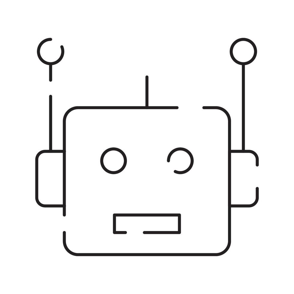 Robot icon. Chatbot icon. Cute smiling bot. Outline robot sign. Flat line cartoon illustration. Voice support service bot. Virtual online support. vector