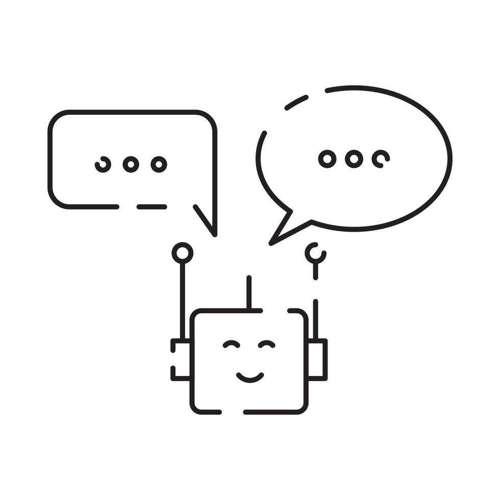 Robot icon. Chatbot icon. Cute smiling bot. Outline robot sign. Flat line cartoon illustration. Voice support service bot. Virtual online support. vector