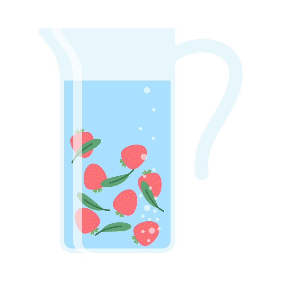 bebida más agua. permanecer hidratado. vaso, el plastico gratis, cero residuos concepto. varios botellas, vaso, matraz. linda de moda ilustración. verano frío beber. vector