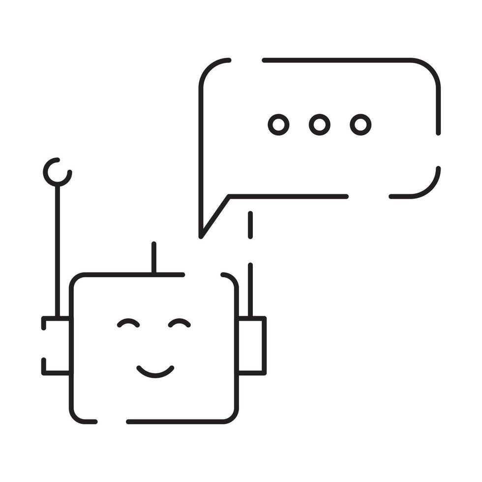 Robot icon. Chatbot icon. Cute smiling bot. Outline robot sign. Flat line cartoon illustration. Voice support service bot. Virtual online support. vector