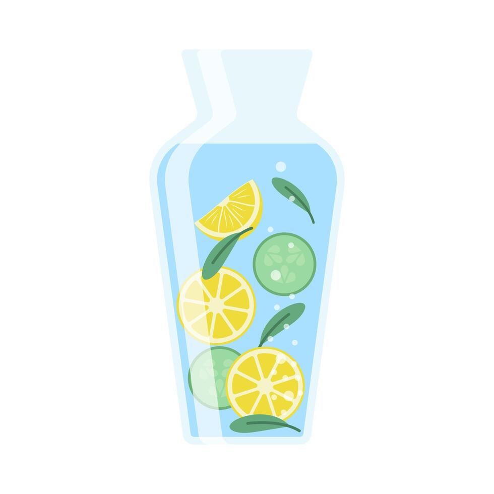 Drink more water. Stay hydrated. Glass, Plastic free, zero waste concept. Various bottles, glass, flask. Cute trendy illustration. Summer cold drink. vector