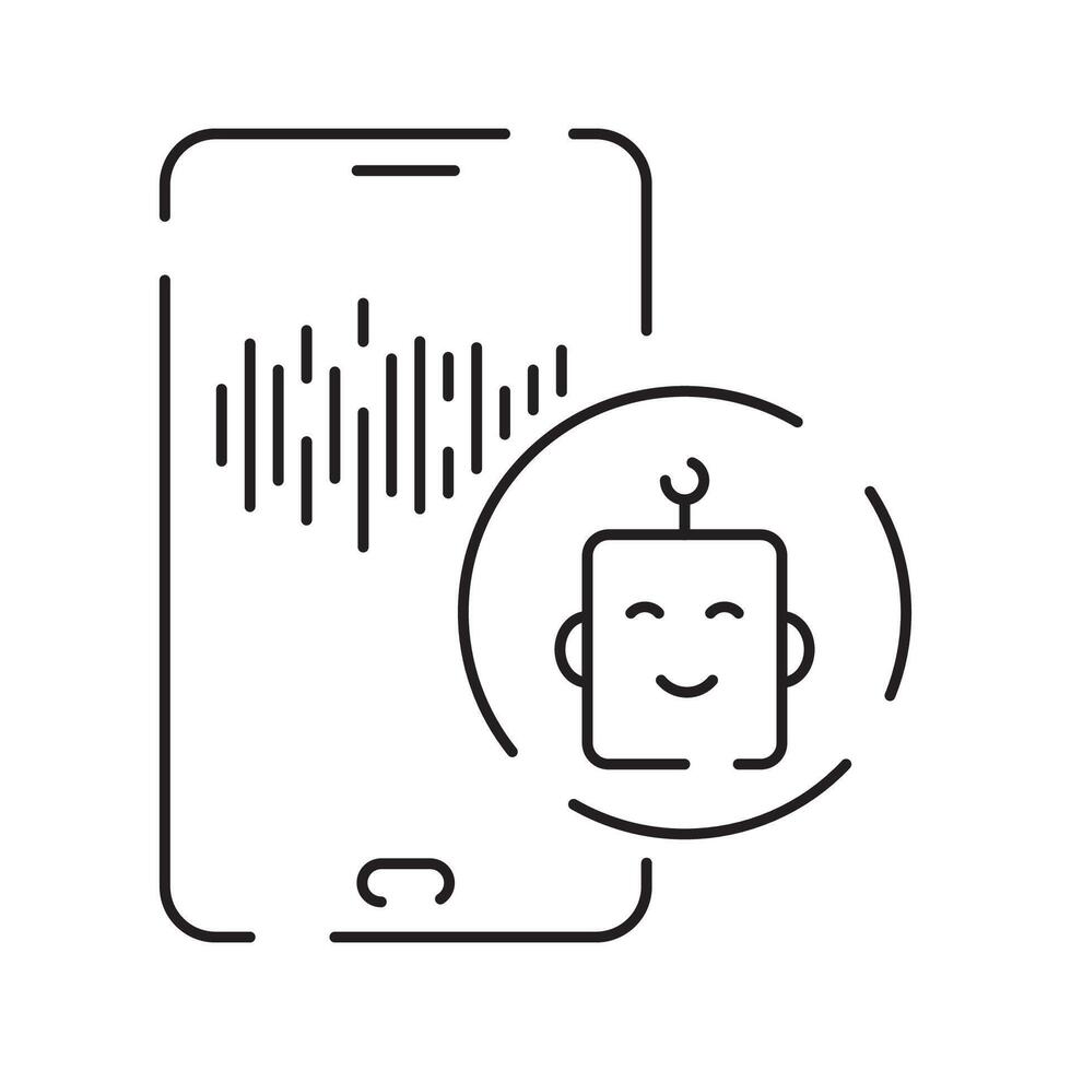 Robot icon. Chatbot icon. Cute smiling bot. Outline robot sign. Flat line cartoon illustration. Voice support service bot. Virtual online support. vector
