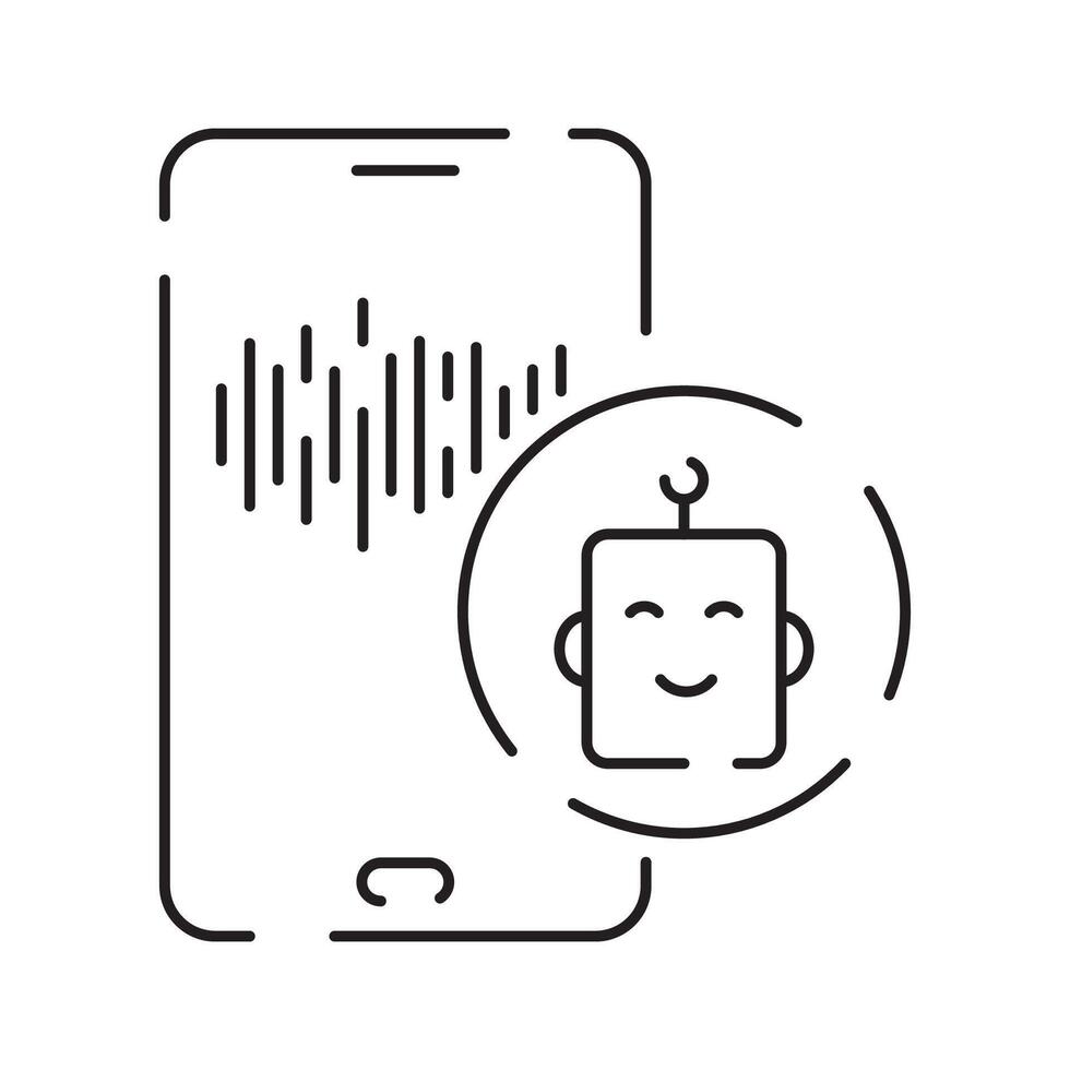 Robot icon. Chatbot icon. Cute smiling bot. Outline robot sign. Flat line cartoon illustration. Voice support service bot. Virtual online support. vector