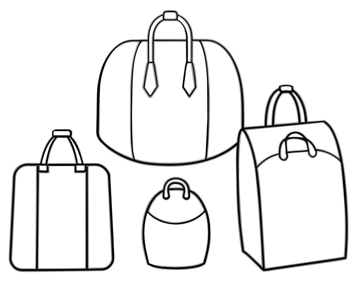 Simple sketch ladies bag outline icon in vector
