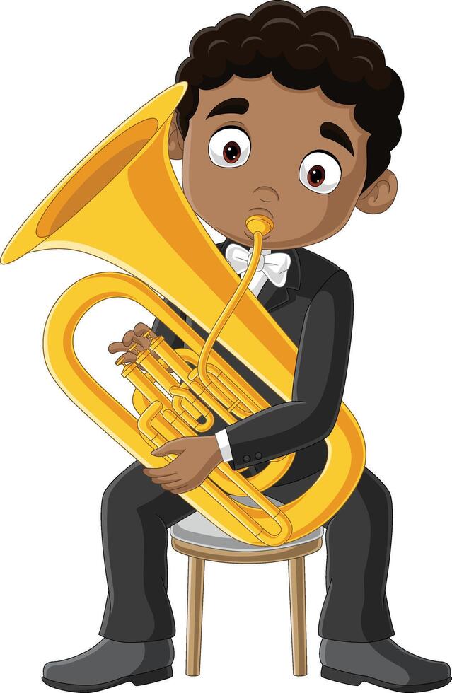 Cartoon little boy playing a tuba vector