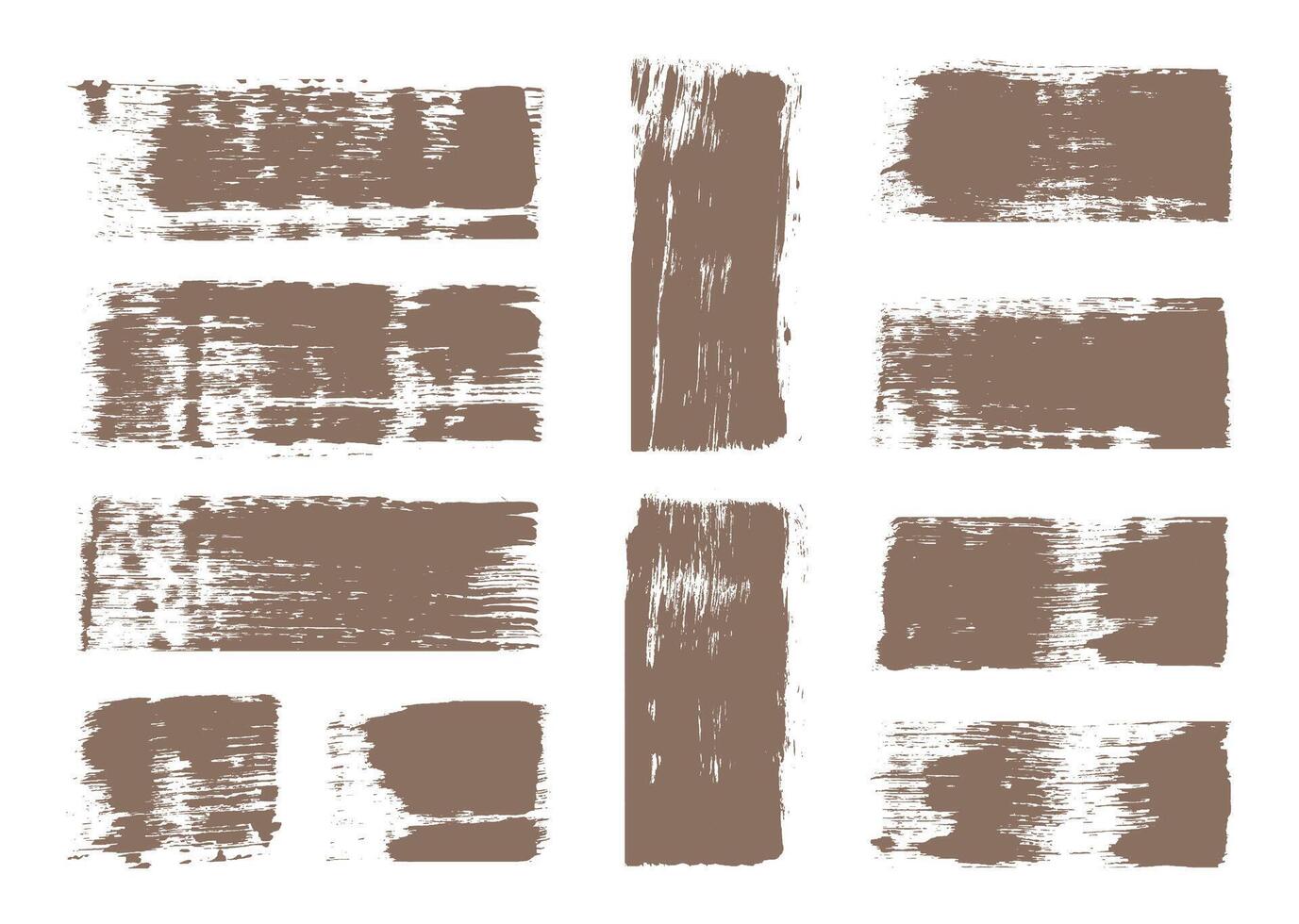 Brown rough textured paint brush strokes layout set. Abstract color blocks painting graphic element. vector