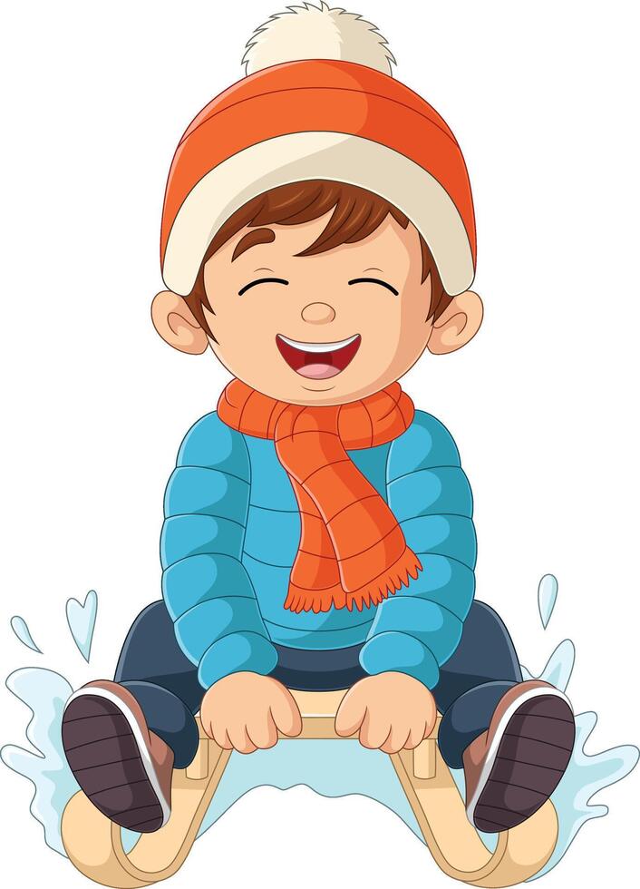 Cartoon little boy sledding down a hill vector