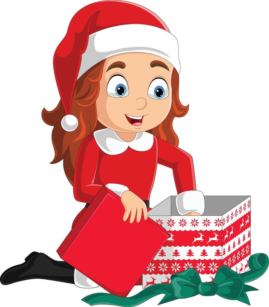 Cartoon little girl opening present box vector