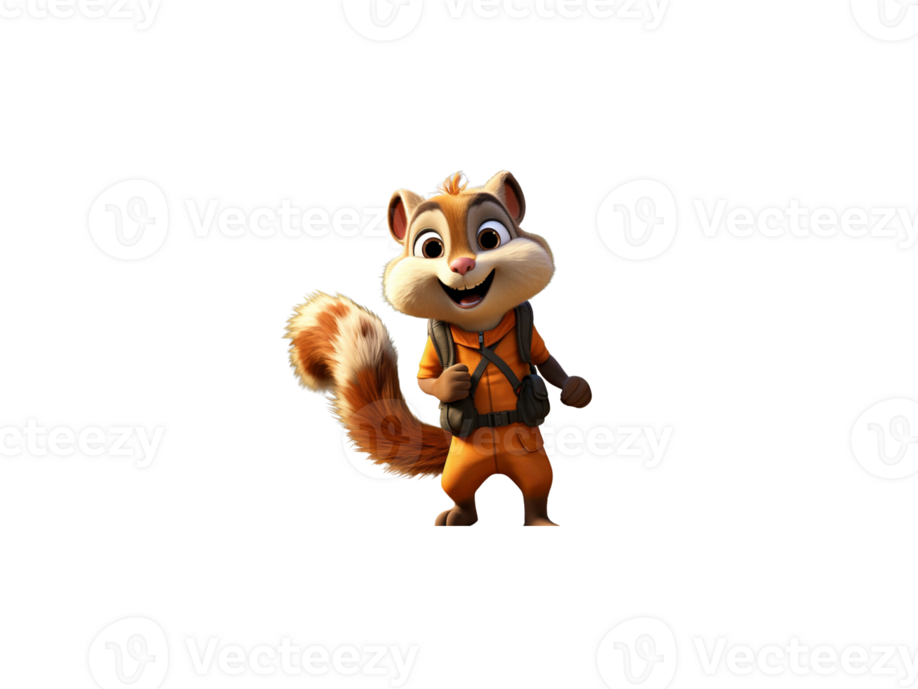 3D cartoon character, little squirrel, wearing clothes, png
