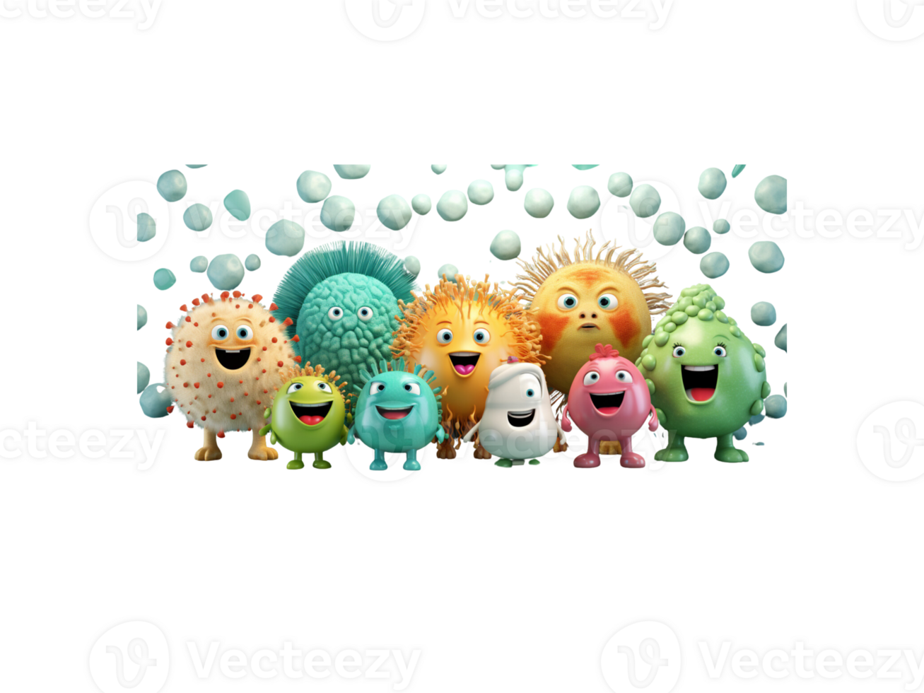 Germs, bacteria, 3D cartoon characters png
