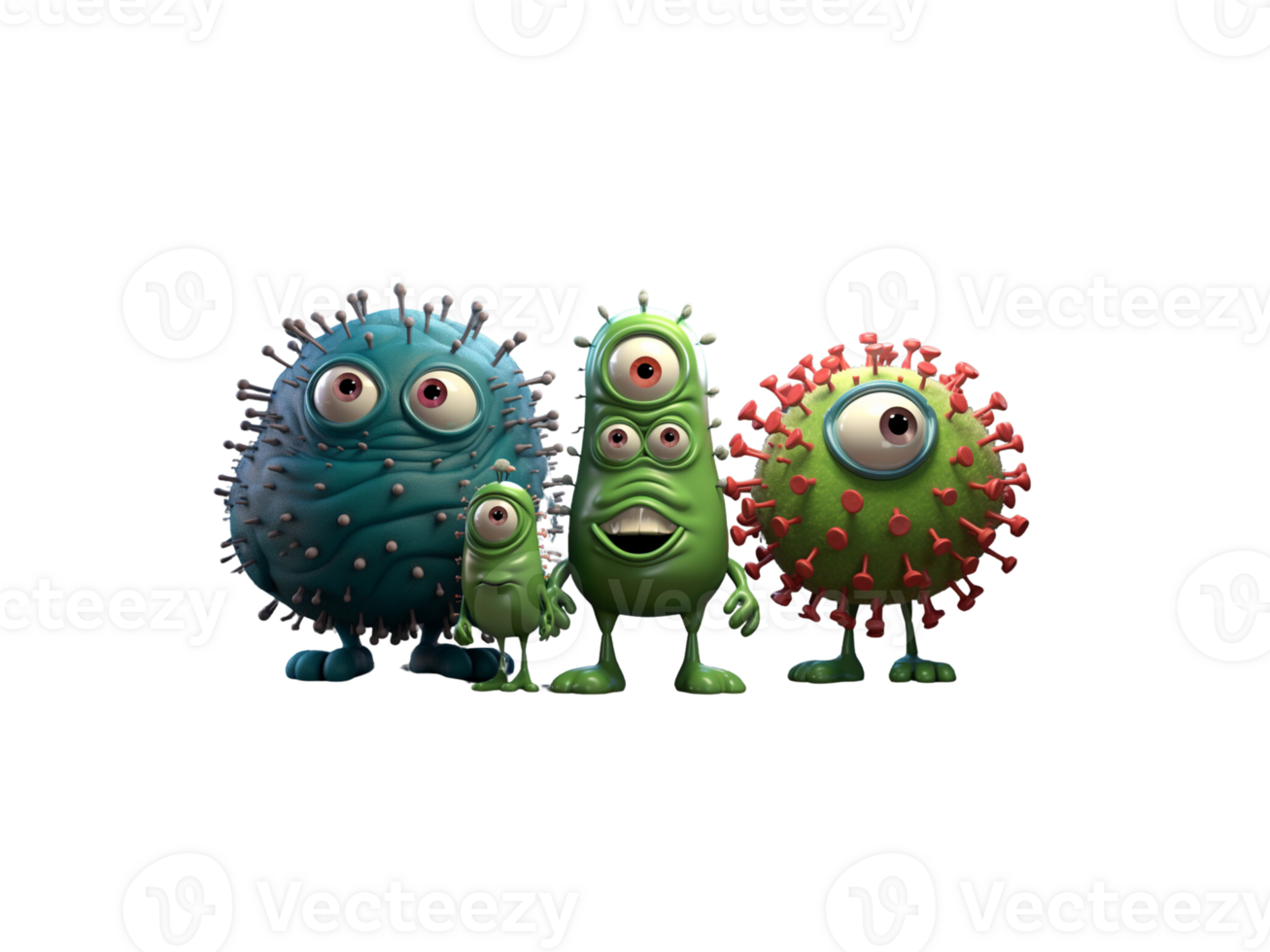 Germs, bacteria, 3D cartoon characters png