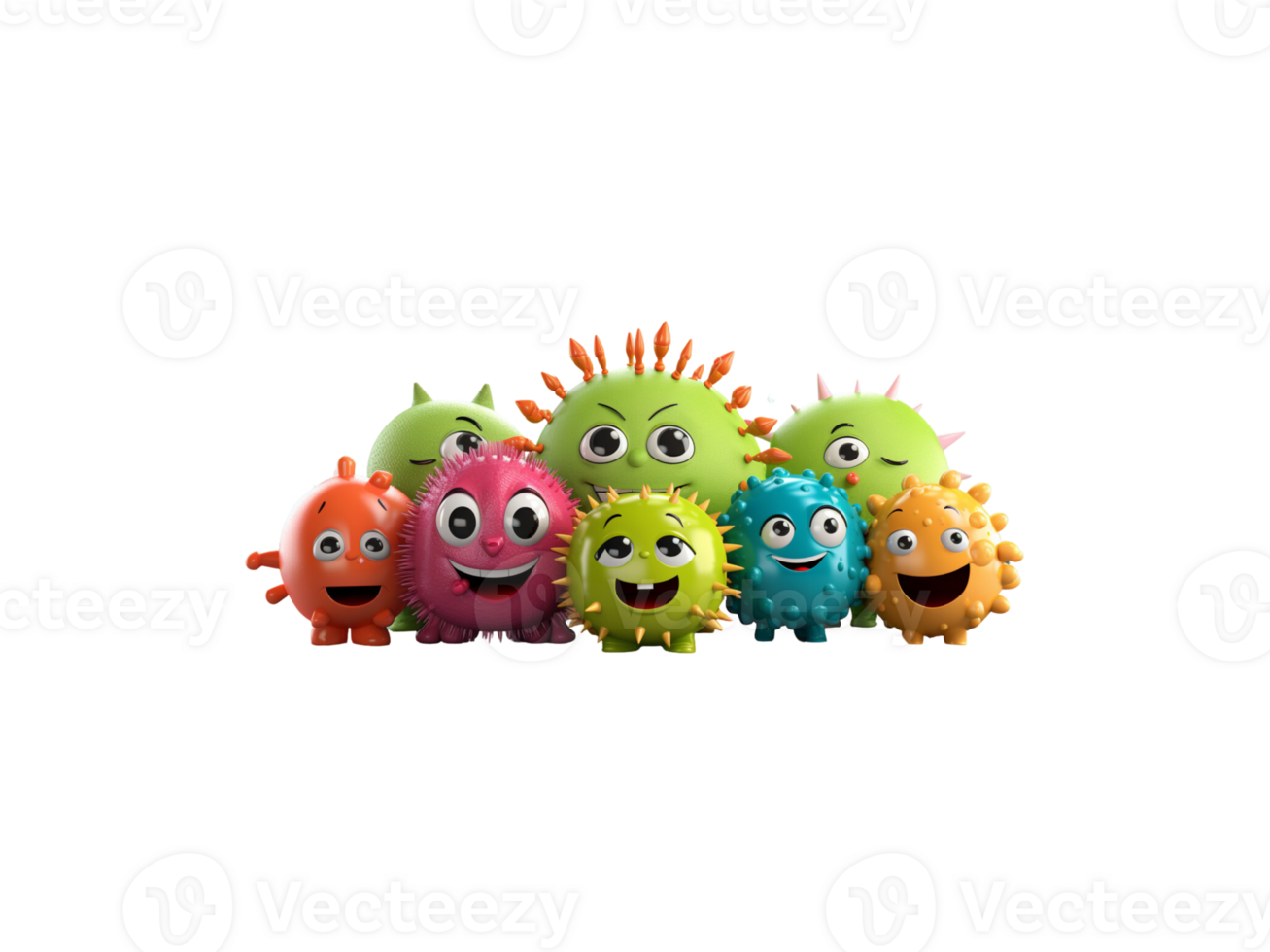 Germs, bacteria, 3D cartoon characters png