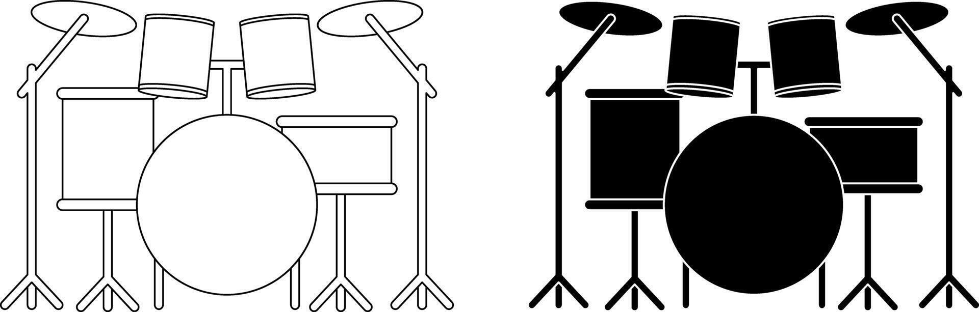 front view musical drum kit icon set vector