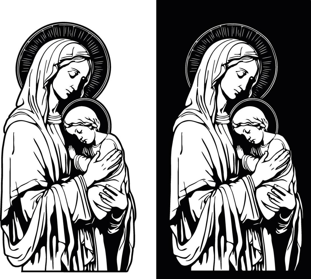 blessed virgin mary holding baby jesus vector