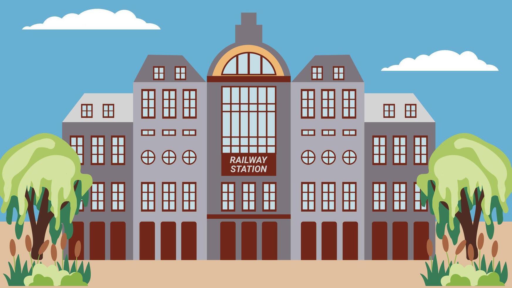 Illustration of a railway station building in a flat style. Urban infographics. vector