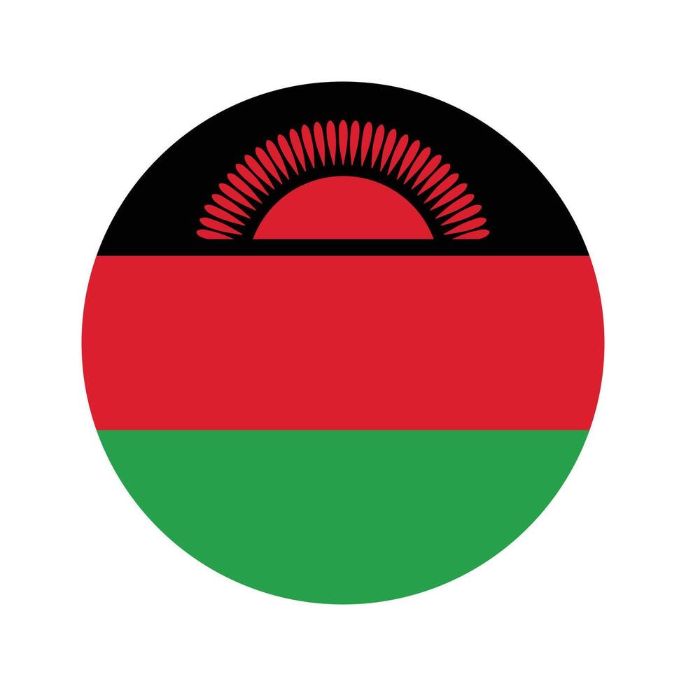National Flag of Malawi. Malawi Flag. Malawi Round flag. vector