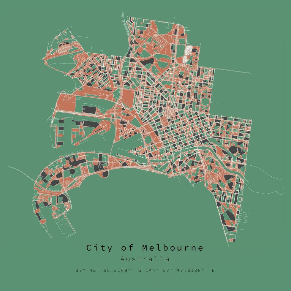 Melbourne,Australia,city centre,Urban detail Streets Roads color Map, element template image vector