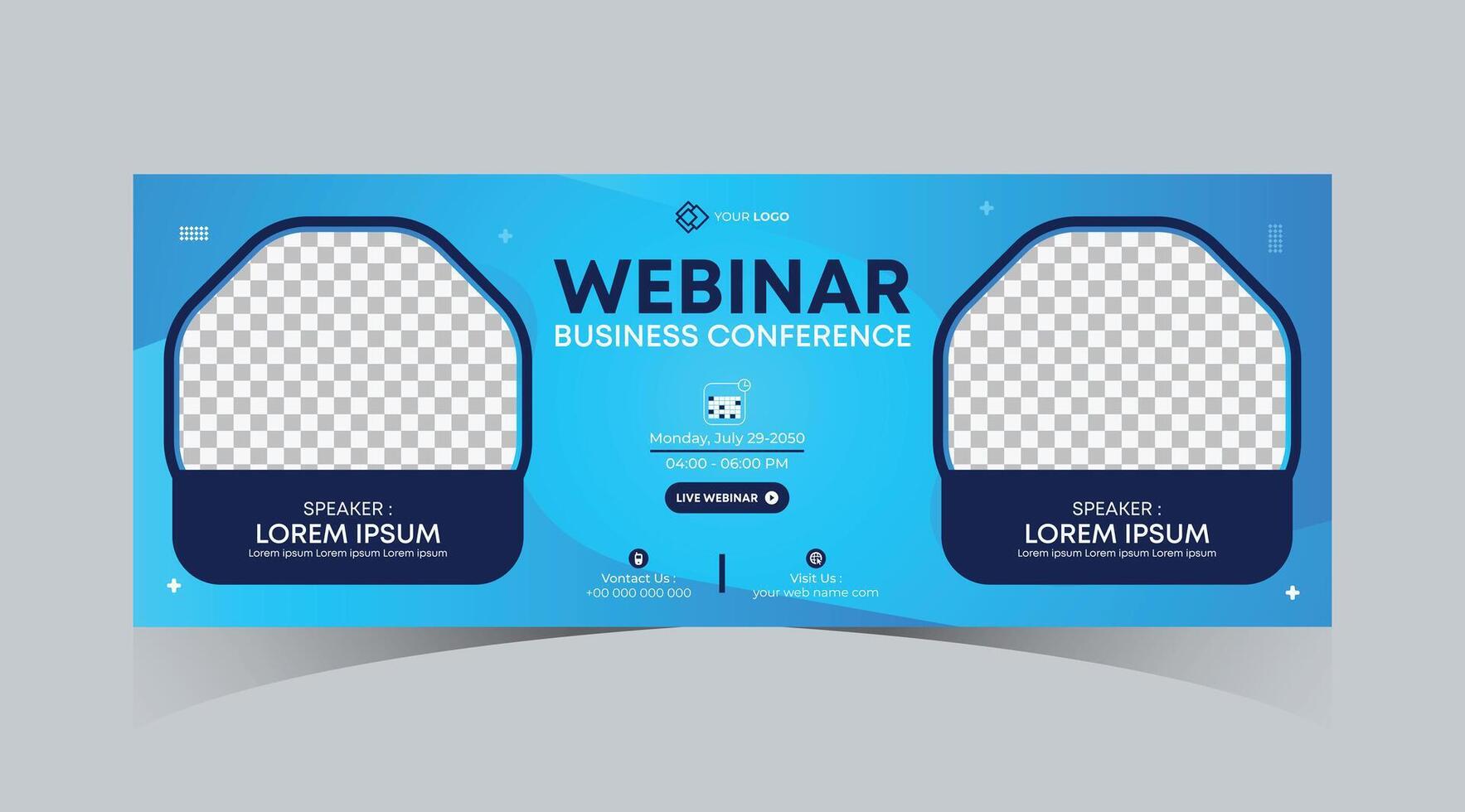 Webinar business online course web banner and social media cover template design. Dark navy blue, Green, Orange color with stripe line shape background for marketing webinar, online class banner vector