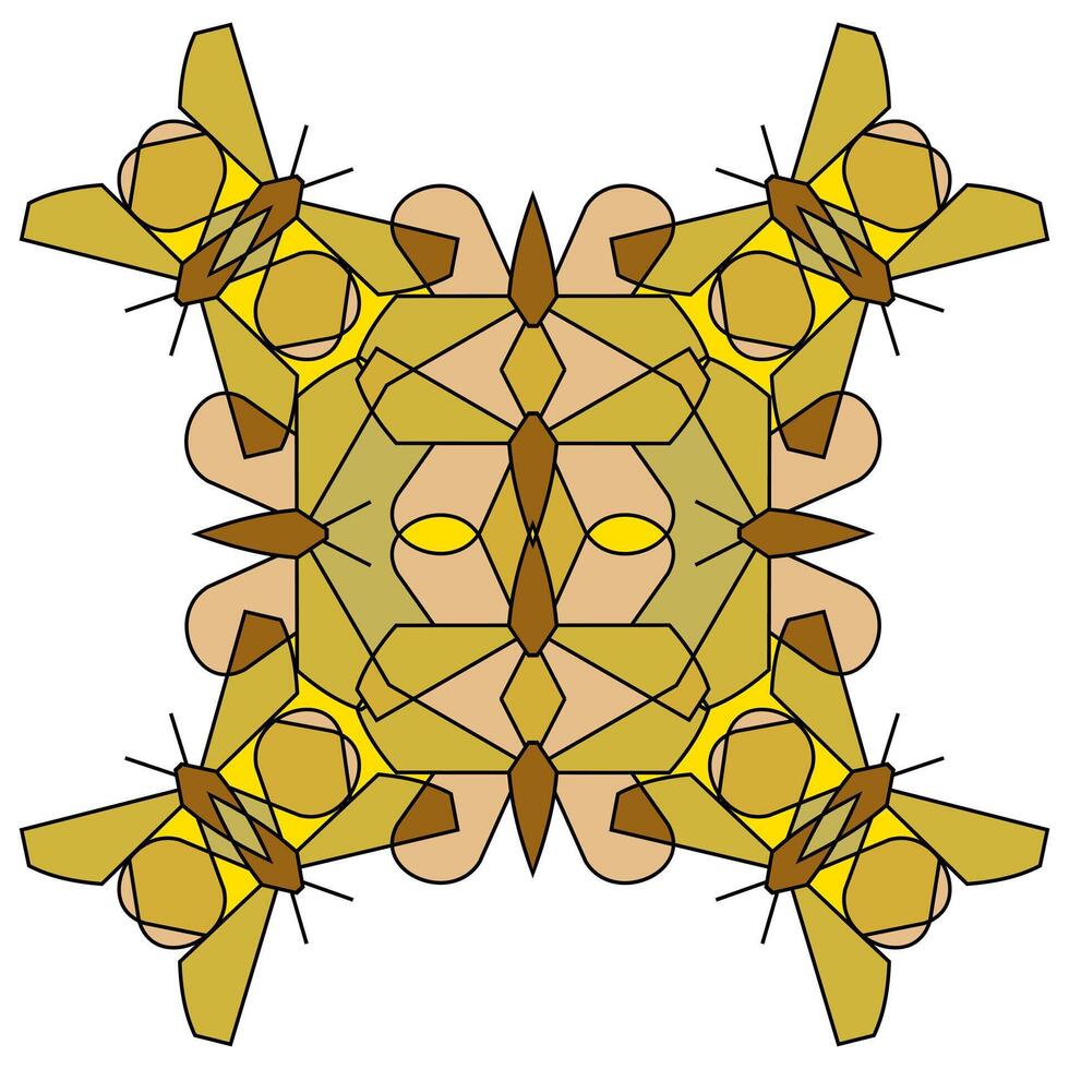 Ornament of geometric figures of butterflies in combinatorics style in gold colors, mandala on a white background vector