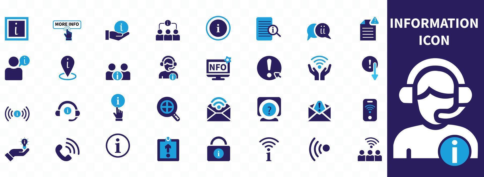 Information icon set. Containing info, help, inform, support, news ...