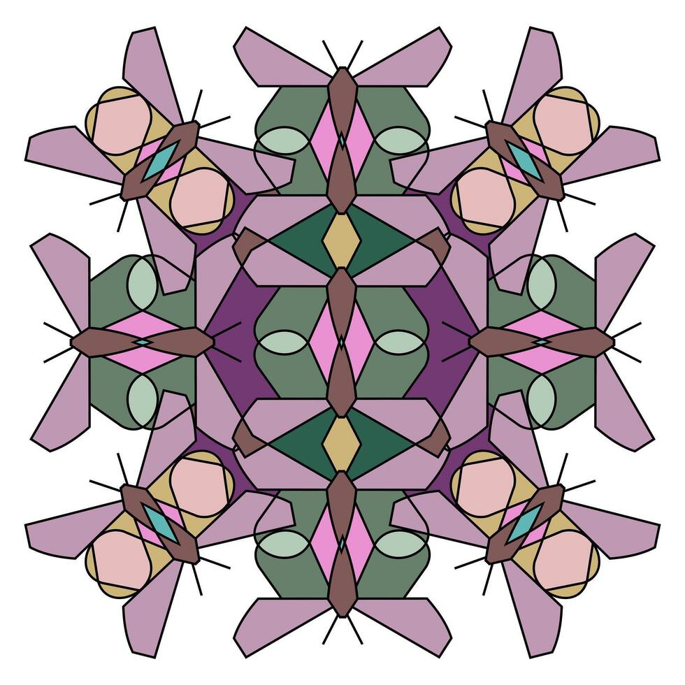 Ornament of geometric figures of butterflies in combinatorics style, mandala on a white background vector