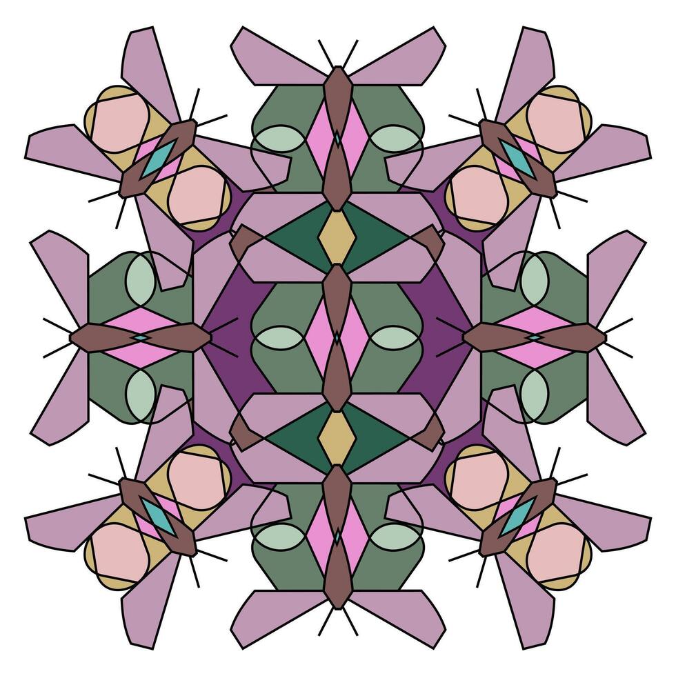 ornamento de geométrico cifras de mariposas en combinatoria estilo, mandala en un blanco antecedentes vector