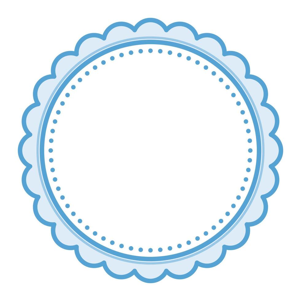 Simple Decorative Scalloped Blue Circular Blank Frame Plain Border Design vector