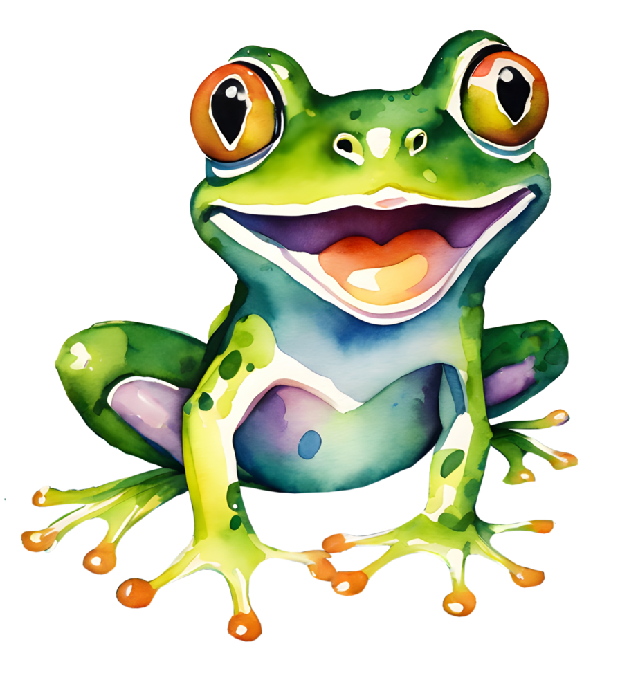 Watercolor cute frog animal tropical wildlife illustration. Ai-Generated png