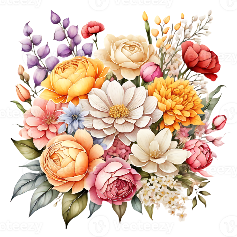 Beautiful and elegant flower bouquet on transparent background png