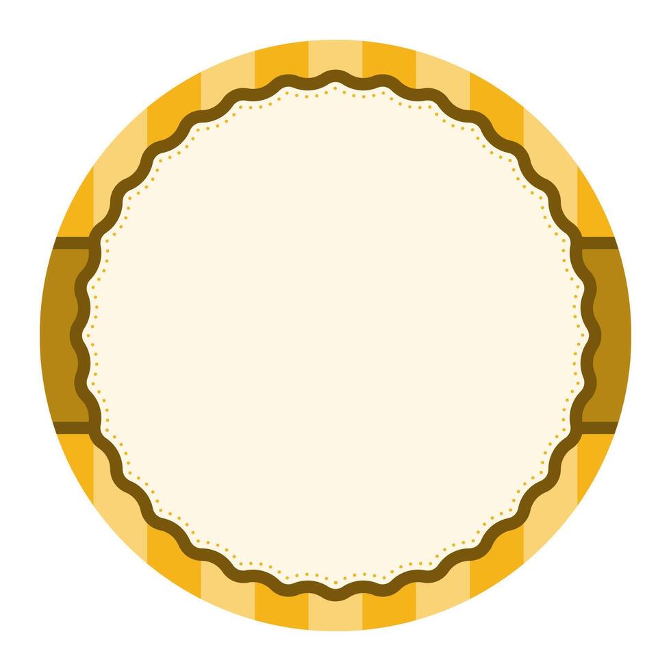 sencillo amarillo llanura redondo circulo antecedentes diseño con guisado al gratén borde y raya ornamento vector
