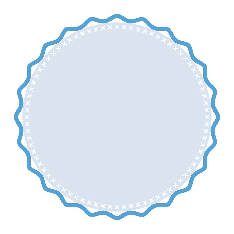 Decorative Light Blue Round Frame Plain Sticker Border with Delicate Details Design vector