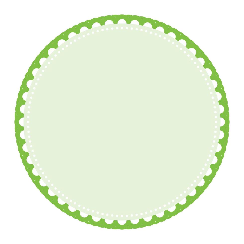 Classic Light Green Circle Border Frame with Lace Edges Decoration Blank Sticker Label Background vector