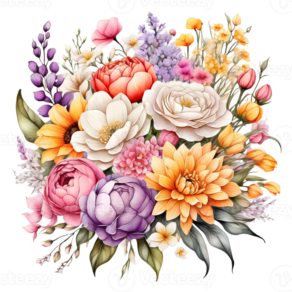 Beautiful and elegant flower bouquet on transparent background png