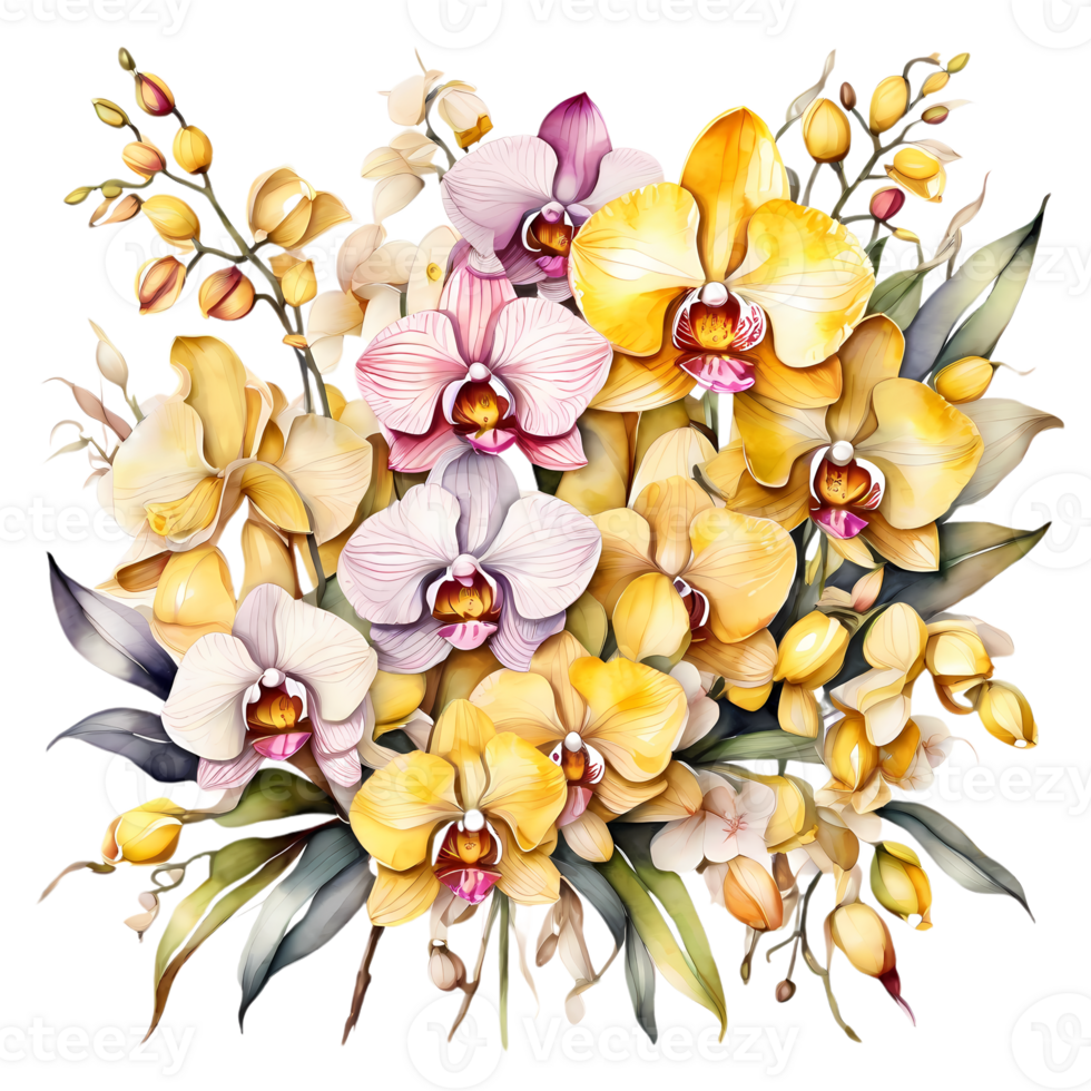 Natural beauty of yellow orchids on transparent background png