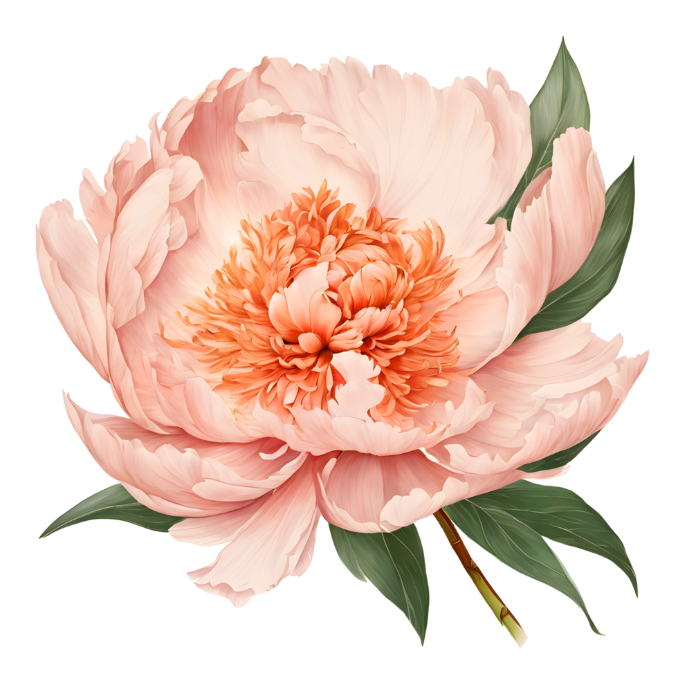 Watercolor blooming single Peachy peony flower illustration. Ai-Generated png