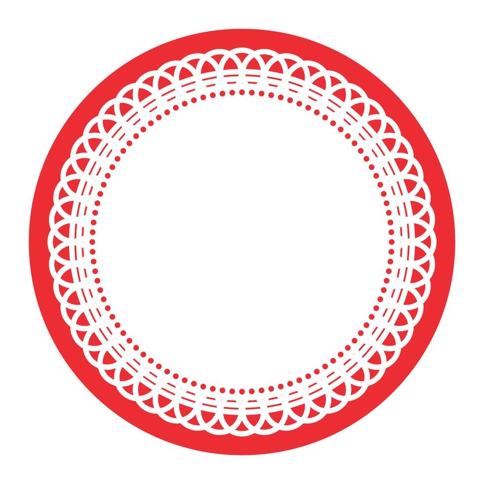Simple Detailed Light Red Symmetrical Round Ornamental Lace Circle Blank Frame Border Element vector