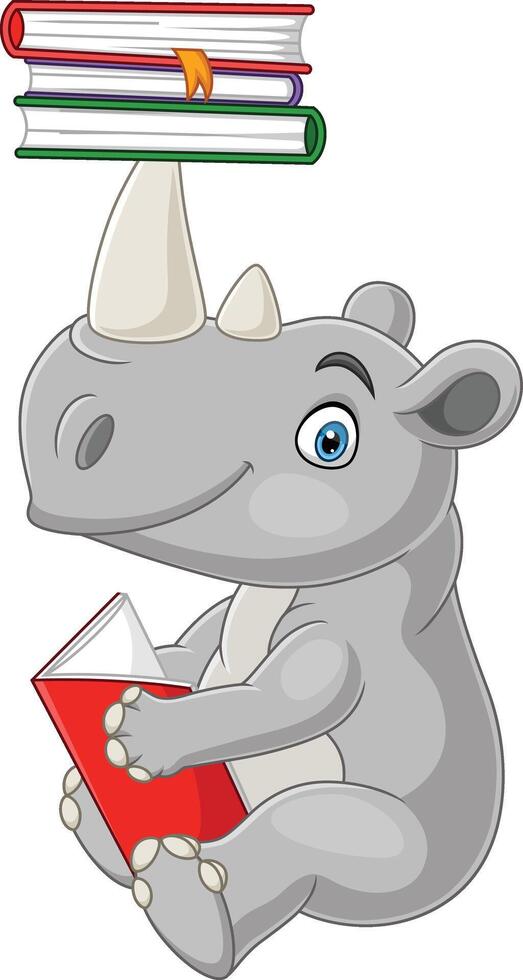 Cartoon rhino reading a book vector