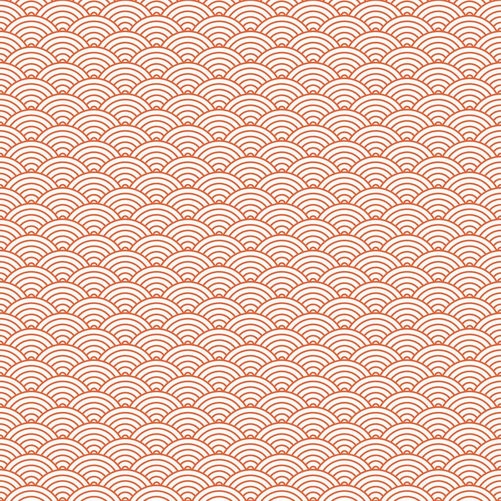 Orange and white seamless geometric japanese waves pattern Seigaiha-mon vector