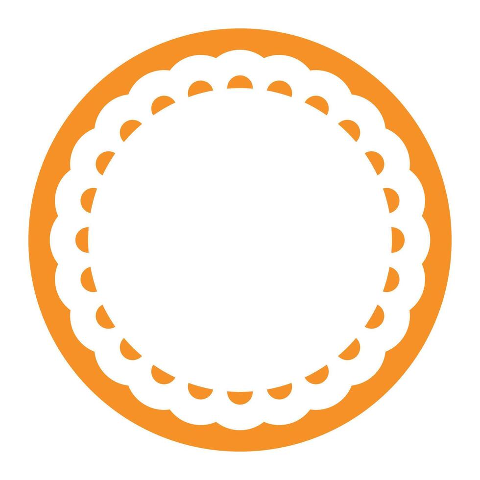 Simple Geometric Orange Circle Frame Border Design Decorated With Bold Scalloped Lace Edge vector