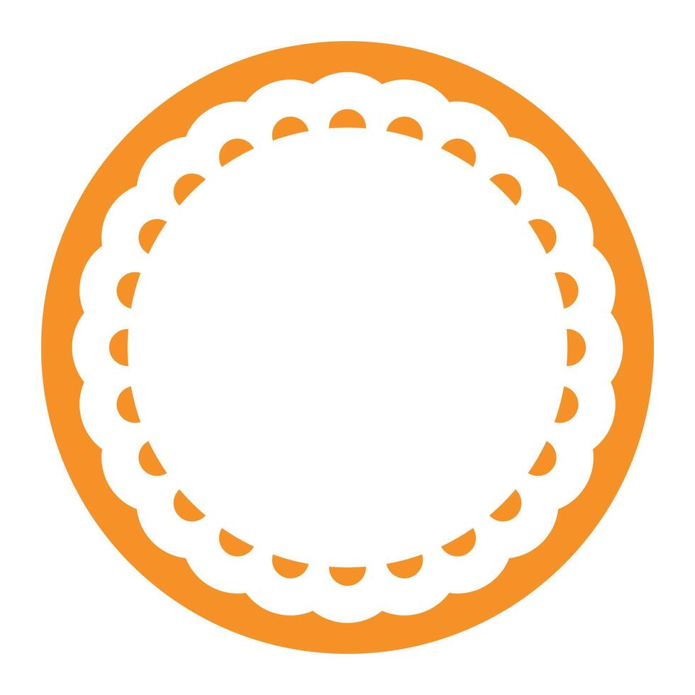 Simple Geometric Orange Circle Frame Border Design Decorated With Bold Scalloped Lace Edge vector